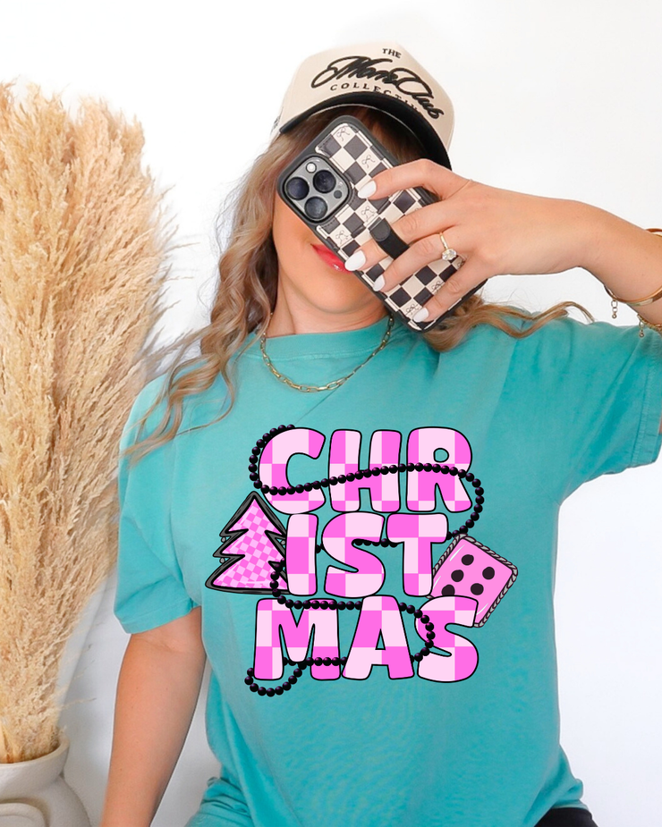 Checkered Christmas Graphic Tee-  MADE TO ORDER**