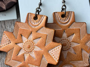Whiskey Brown Hand Tooled Leather Earrings