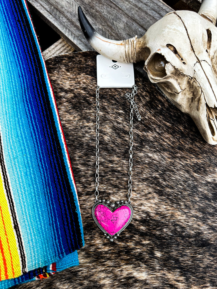 Rowdy Fushia Heart Necklace