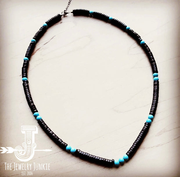 Blue Turquoise & Wood Collar Necklace
