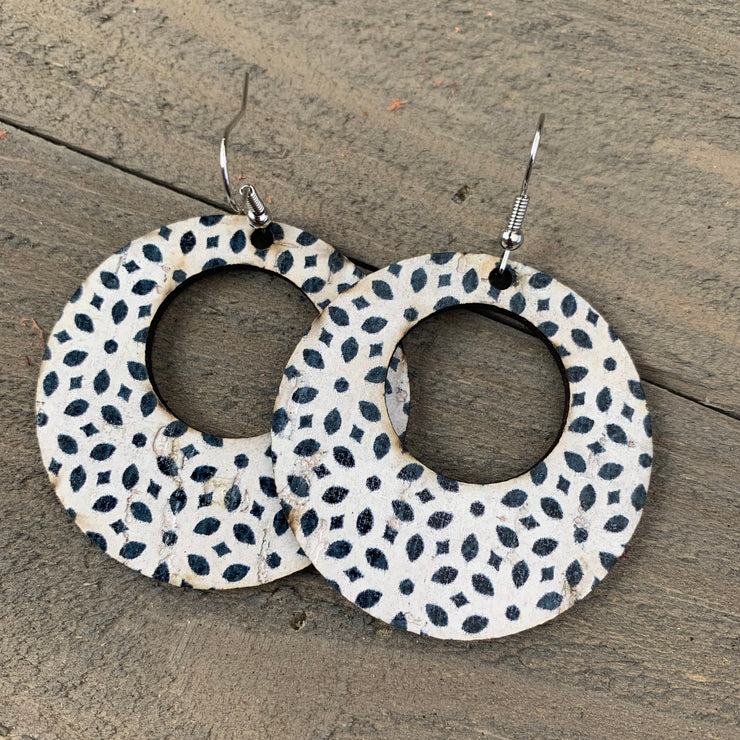 Dot Hoop Leather/Cork Earrings