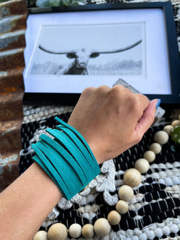 Turquoise Fringe Suede Cuff