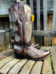 Brown Embroidery & Studs Corral Boot