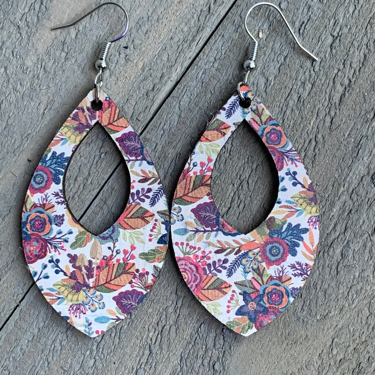 Fall Floral Leather/Cork Earrings
