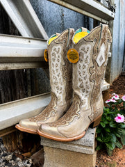Gold/Bone Overlay & Embroidery with Studs Corral Boot