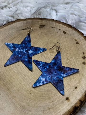 Blue-Belle Tie-Dye Star Earrings
