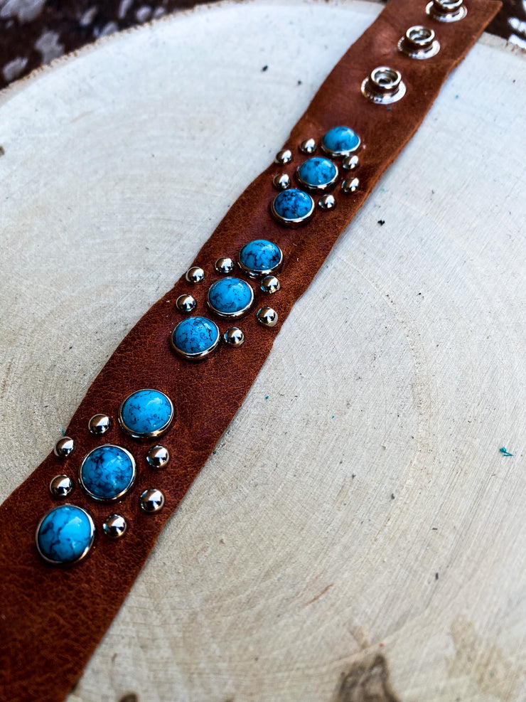 Brown Turquoise Stud Leather Bracelet