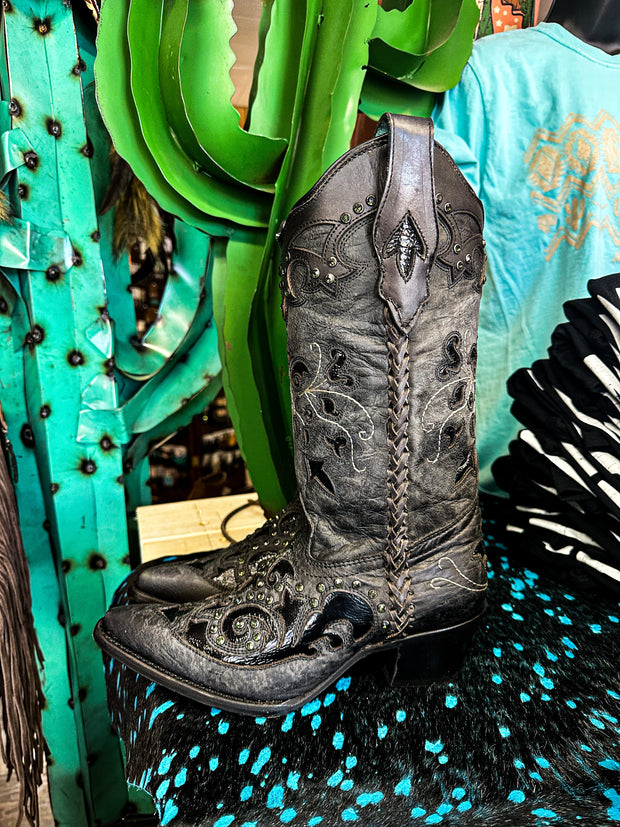 LD Black Inlay & Embroidery Corral Boot