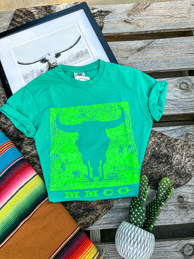 Seagreen MMCO Steer Square Graphic Tee- Lime Ink