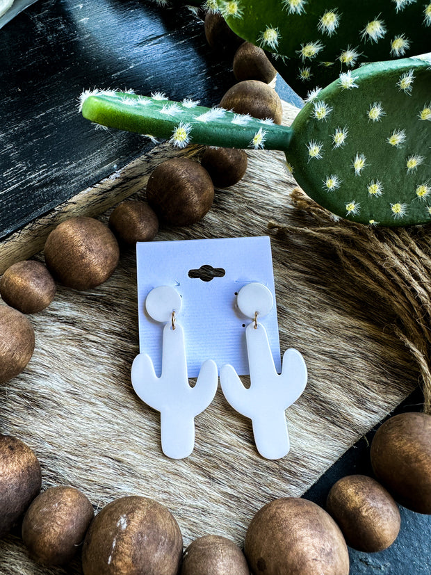 White Dallas Cactus Earrings